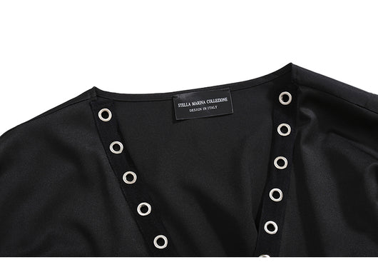 Abrigo Trench Coat Negro Entallado de Manga Larga para Mujer - Image 14