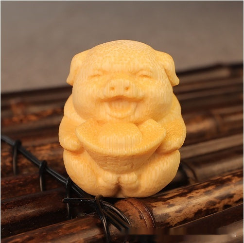 Adornos Decorativos de Cerdo Fulu en Bambú Macizo Tallado - Image 12