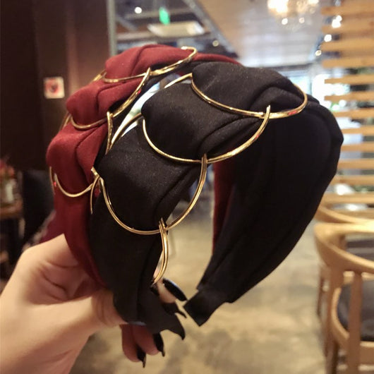 Diadema Ancha Dorada con Tejido Cruzado y Aro para Mujer - Image 13