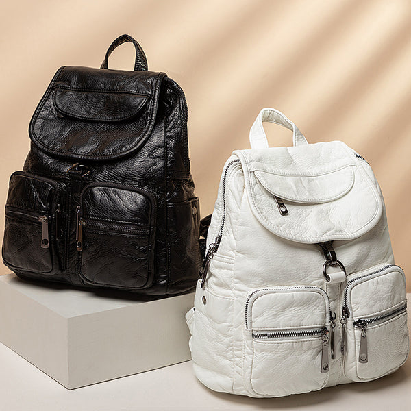 Mochila de Cuero Lavado para Mujer - Gran Capacidad y Estilo Casual