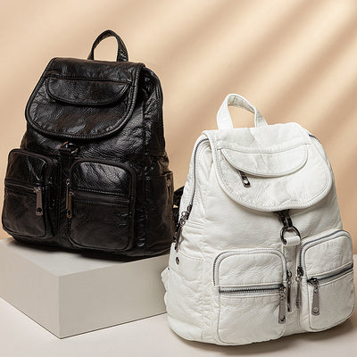 Mochila de Cuero Lavado para Mujer - Gran Capacidad y Estilo Casual