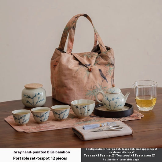 Juego de Té Gaiwan Porcelana Pintada a Mano con Diseño Bambú Azul - Image 3