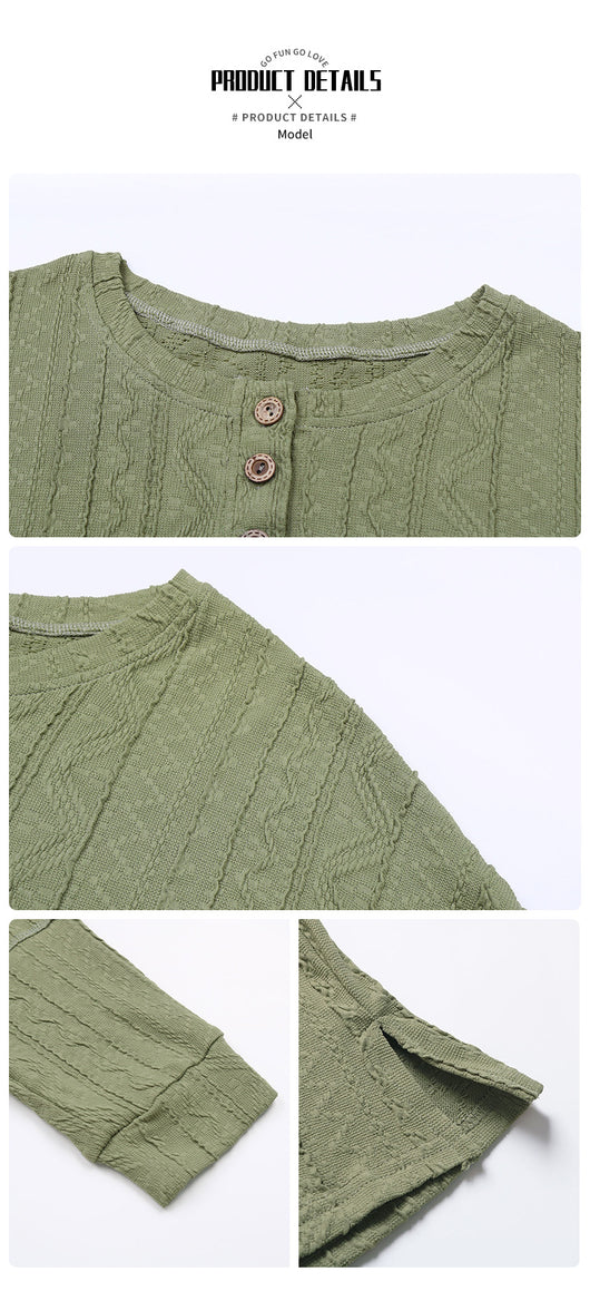 Suéter Verde de Cuello Redondo con Botones y Textura Jacquard - Image 12