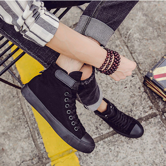 Zapatillas Altas de Lona Negras Estilo Británico para Mujer - Image 3