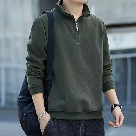 Sudadera Retro con Parches de Medio Cierre y Manga Larga para Hombre - Image 9