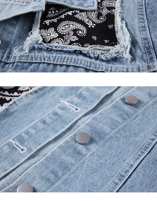 Chaqueta Denim Vintage con Estampado Patchwork para Mujer - Image 11