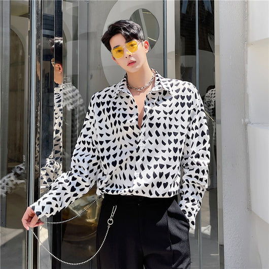 Camisa Manga Larga Hombre Patrón Geométrico Blanco y Negro - Image 10