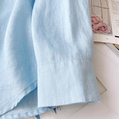 Camisa de Lino Azul Suelta - Comodidad Natural - Image 20