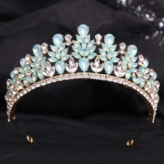 Corona Nupcial de Cristal Verde Brillante con Aleación y Incrustaciones - Image 52
