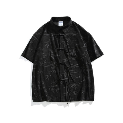 Camisa Retro Bambú Estilo Chino con Patrón Oscuro de Manga Corta para Hombre - Image 6