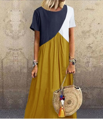 Vestido de Manga Corta Irregular con Costuras a Contraste - Image 16