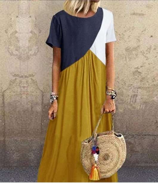 Vestido de Manga Corta Irregular con Costuras a Contraste - Image 16