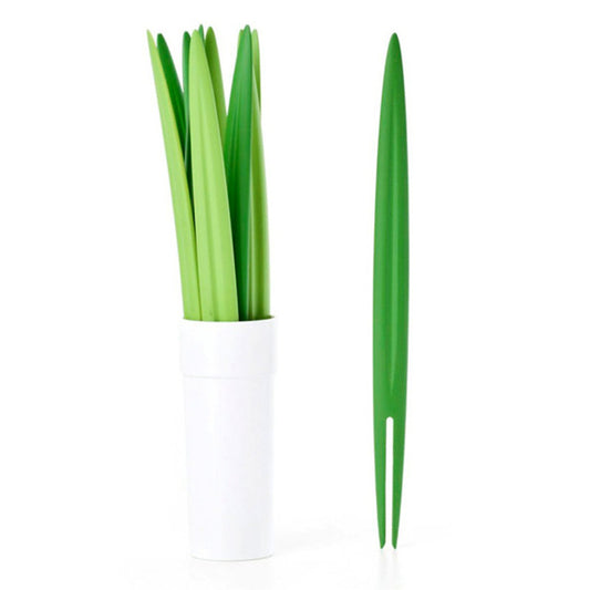 Set de 10 Tenedores de Frutas Diseño Hoja de Bambú con Base - Cubiertos Elegantes para Mesa