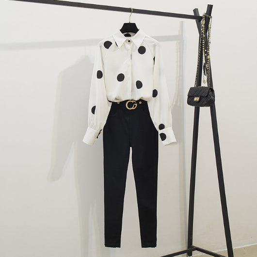 Conjunto Elegante: Blusa de Gasa y Pantalón Talle Alto - Image 4