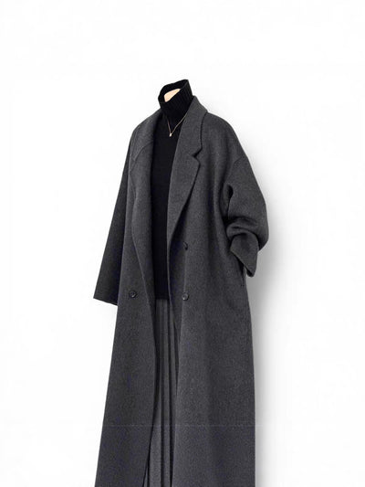 Abrigo de Lana Coreano Gris Oscuro Holgado Largo Mujer Premium - Image 11