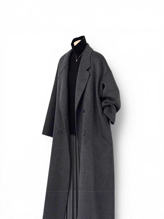 Abrigo de Lana Coreano Gris Oscuro Holgado Largo Mujer Premium - Image 11