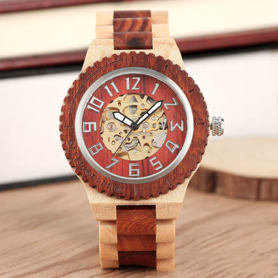 Reloj Automático de Madera Bambú con Mecanismo de Engranajes Creativos - Image 6