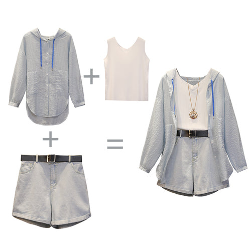 Conjunto Retro de Shorts Denim y Blusa Protectora Anti-UV - Image 8