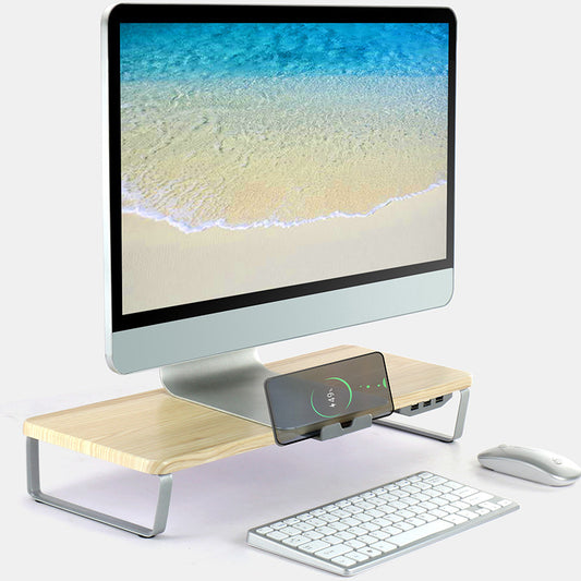 Soporte Ergonómico para Monitor con Puertos USB y Bandeja para Laptop