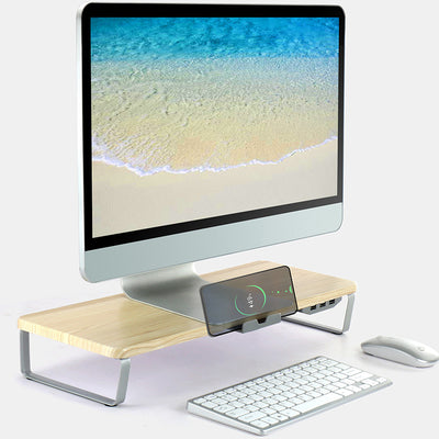 Soporte Ergonómico para Monitor con Puertos USB y Bandeja para Laptop
