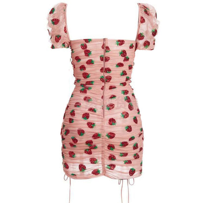 Top Tubo para Mujer con Bordado de Fresas y Lentejuelas