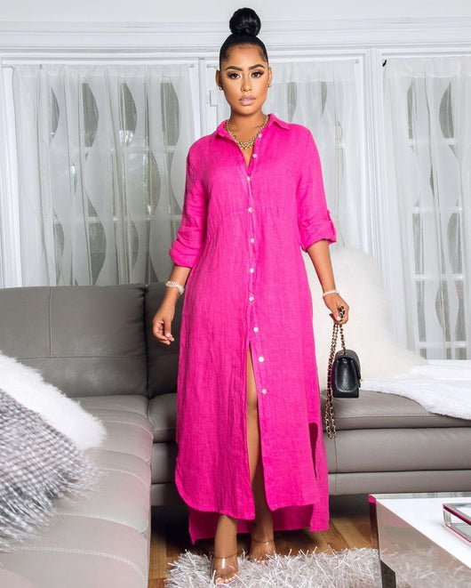Vestido Camisero Holgado Mujer Color Liso - Image 9