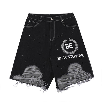 Pantalones Cortos Denim Rotos Hombre Estilo Urbano Pierna Ancha - Image 4