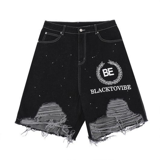 Pantalones Cortos Denim Rotos Hombre Estilo Urbano Pierna Ancha - Image 4