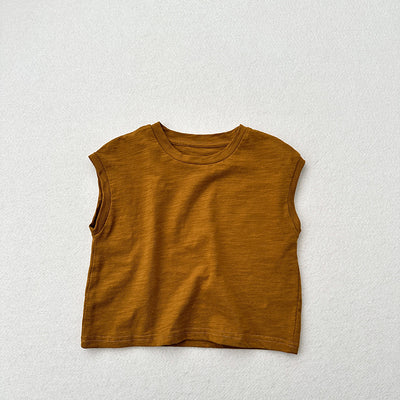 Playera sin Mangas de Algodón Slub con Hombro Caído para Niños y Niñas - Image 7