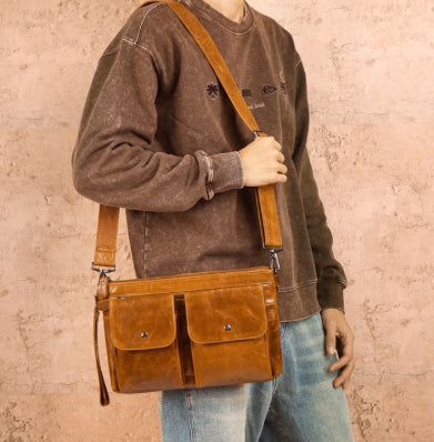 Bolsa Crossbody de Cuero Genuino para Hombre, Bandolera Casual