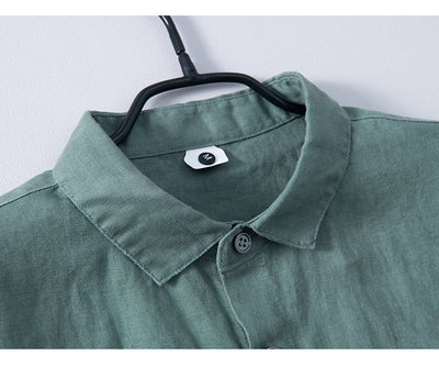 Camisa de Lino Transpirable de Manga Corta - Diseño Clásico Liso - Image 18