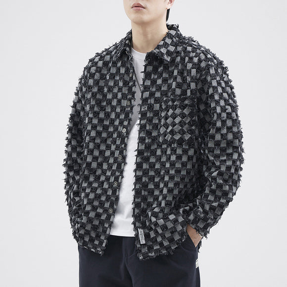 Chaqueta Casual Holgada Estilo Retro Japonés a Cuadros Multicolor para Hombre