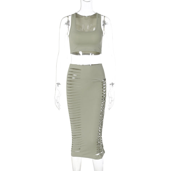 Conjunto Falda y Chaleco Calado Slim Fit Verano