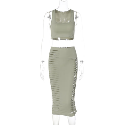 Conjunto Falda y Chaleco Calado Slim Fit Verano - Image 2