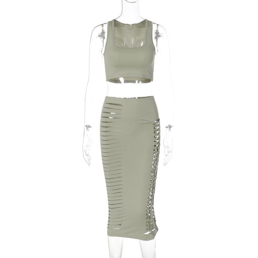 Conjunto Falda y Chaleco Calado Slim Fit Verano - Image 2