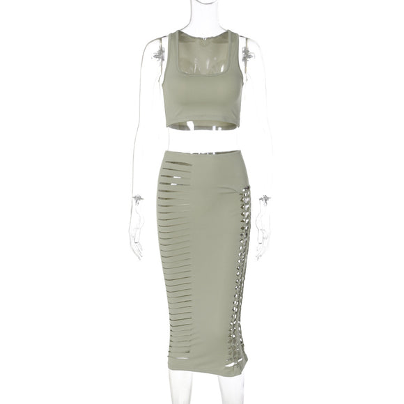Conjunto Falda y Chaleco Calado Slim Fit Verano