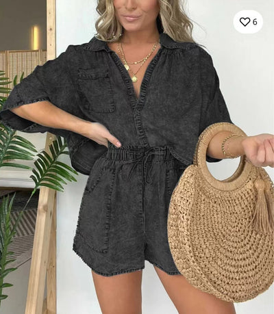 Conjunto de Verano Mujer: Camisa Suelta con Mangas Murciélago y Short con Cordón - Image 7