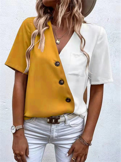 Blusa Elegante de Chifón con Contraste y Manga Corta para Mujer - Image 20
