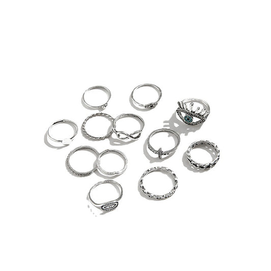 Set de 12 Anillos Articulados con Cristales Brillantes - Diseño Retro Cruzado - Image 2
