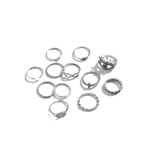 Set de 12 Anillos Articulados con Cristales Brillantes - Diseño Retro Cruzado - Image 2