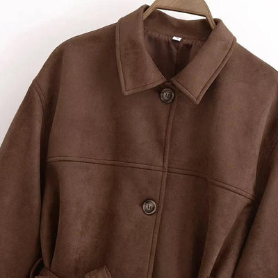 Chaqueta Camisa Polo Suede con Cinturón - Manga Larga Oversize - Image 3