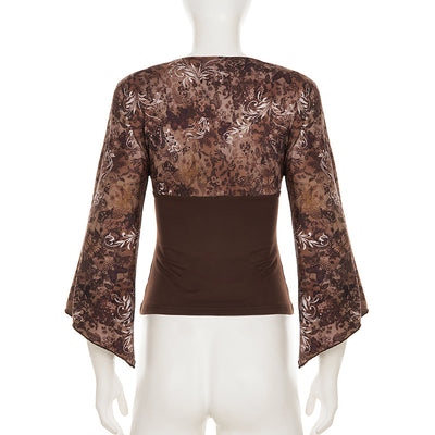 Blusa Retro Estilo Americano con Estampado Floral y Cintura Ajustada - Image 9