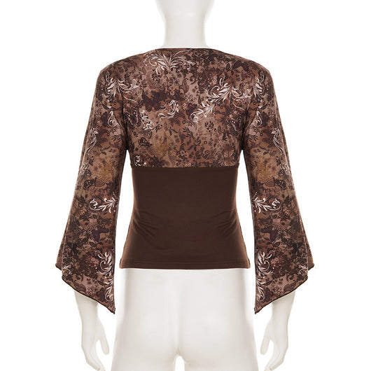 Blusa Retro Estilo Americano con Estampado Floral y Cintura Ajustada - Image 9
