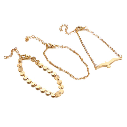 Pulsera de Tobillo Multicapa con Cadena de Discos y Pájaros Voladores - Image 4