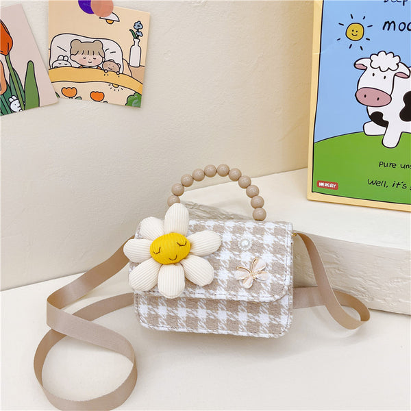 Bolso Crossbody Cuadros Marrones con Detalle Pearl