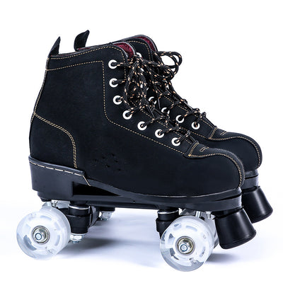Patines de Cuatro Ruedas en Cuero Negro - Doble Fila - Image 7