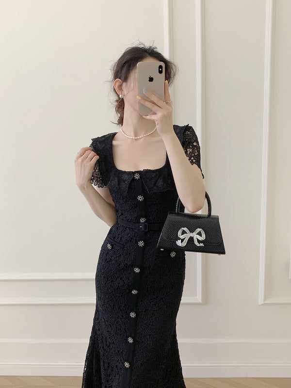 Vestido con Falda de Encaje y Borde Tipo Cola de Pez - Image 6