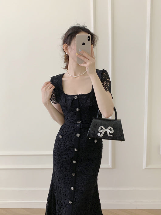 Vestido con Falda de Encaje y Borde Tipo Cola de Pez - Image 6