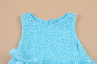Vestido Infantil Niña Verano sin Mangas con Encaje y Moño - Image 3