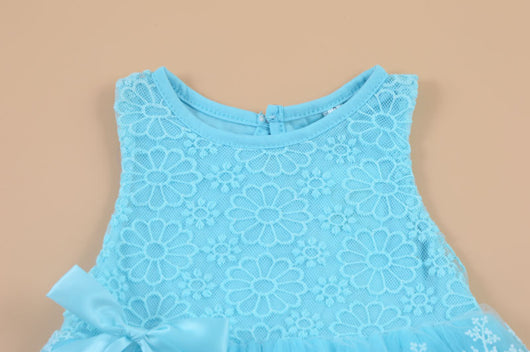 Vestido Infantil Niña Verano sin Mangas con Encaje y Moño - Image 3
